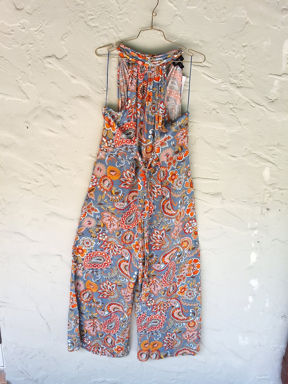 Floral Paisley Wide-Leg Jumpsuit - Blue & Orange